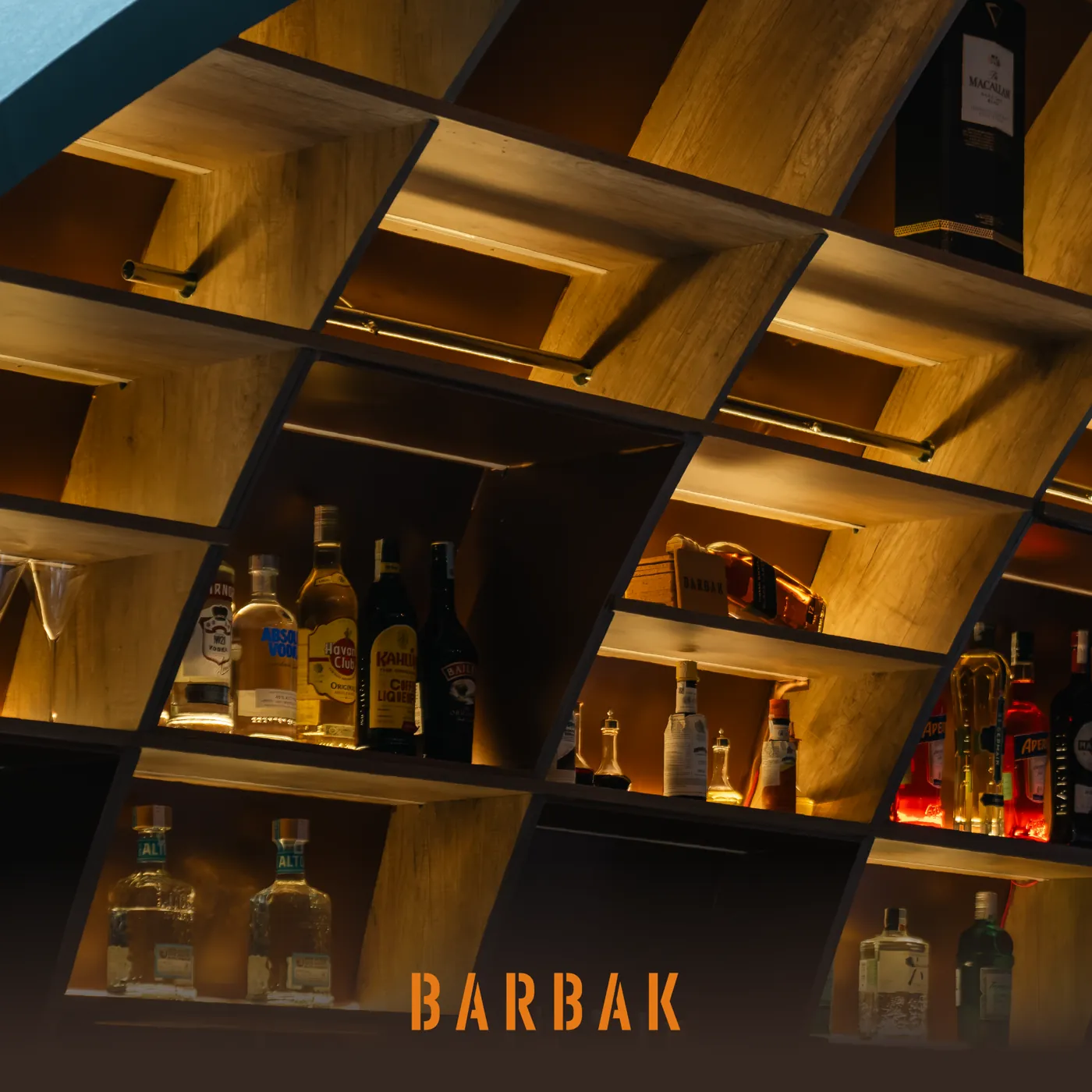 The backlit wine wall at BARBAK